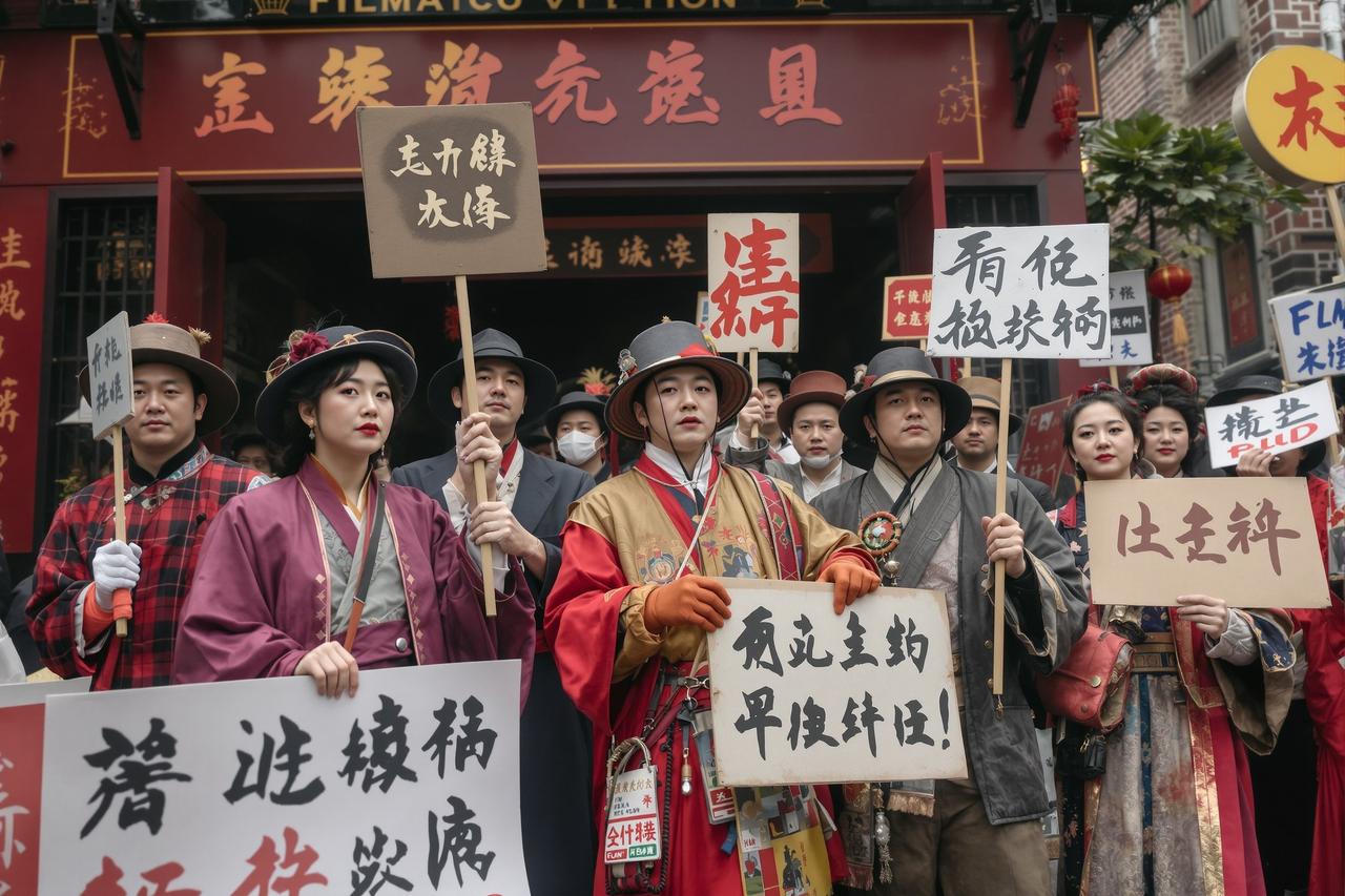 现场直击：某影视城古装群演大规模罢工，烈日下举牌控诉 - 51爆料王